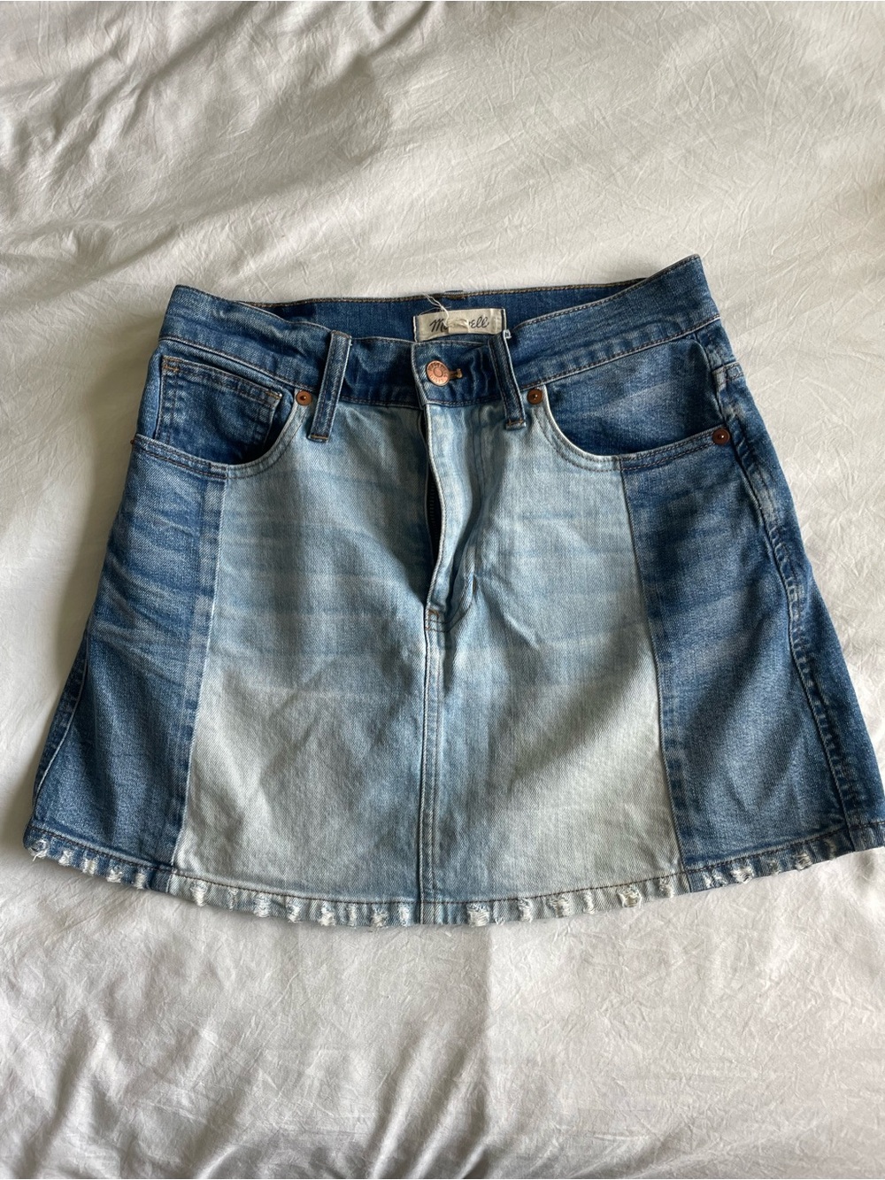 Madewell Two-Tone Blue Patchwork Denim Mini Skirt